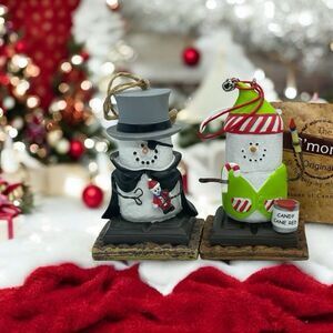 Set of 2 Midwest-CBK S'Mores Ornament - Black Cape Snowman & Candy Cane Painter
